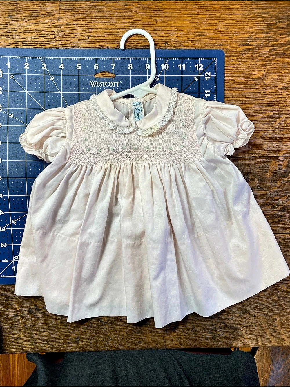 Vintage Feltman Brothers Pink Hand Smocked Baby Dress Lace Collar